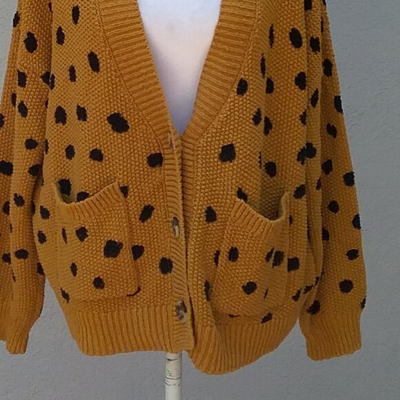 Madewell Sweater Women's Small Cardigan Old Gold and Black Polka Dots Purdue - Picture 4 of 10